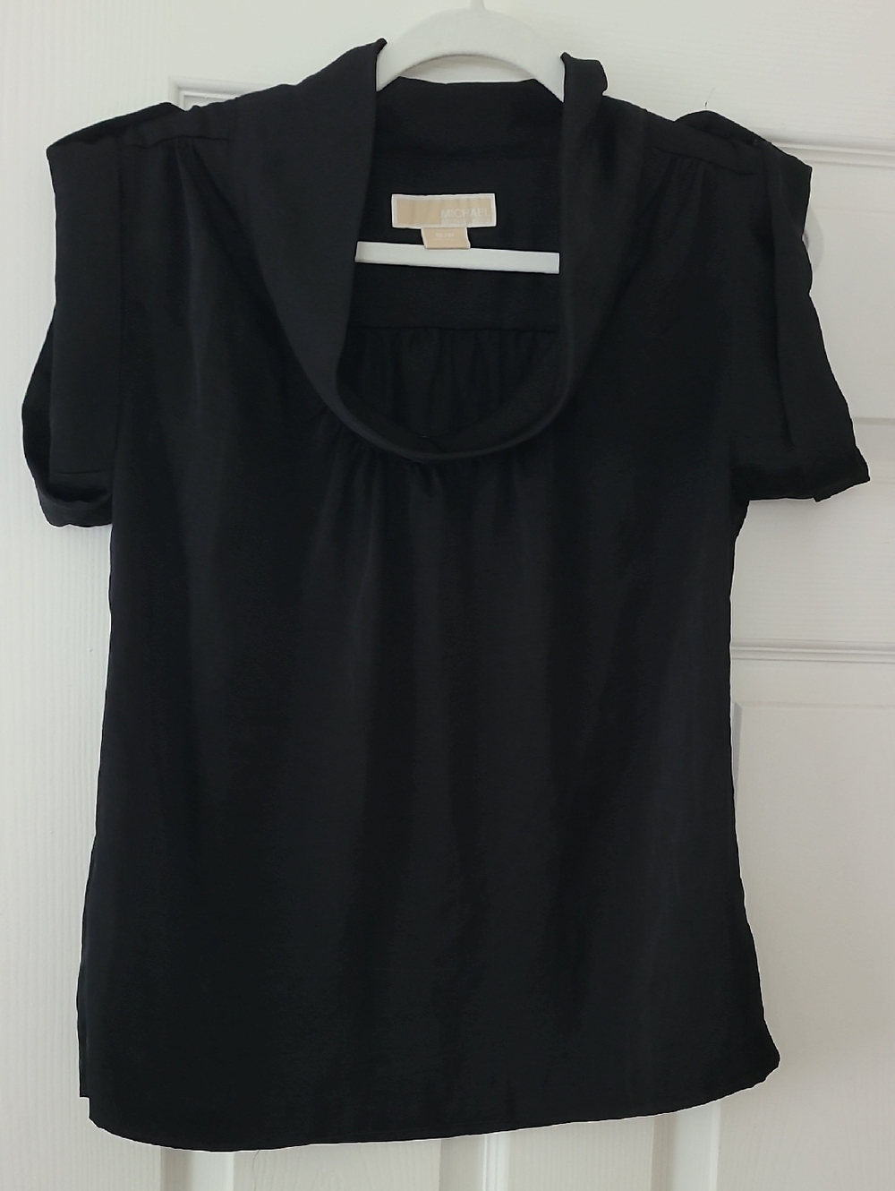 MICHAEL Michael Kors Black Draped Cowl-Neck Short Sleeve Blouse